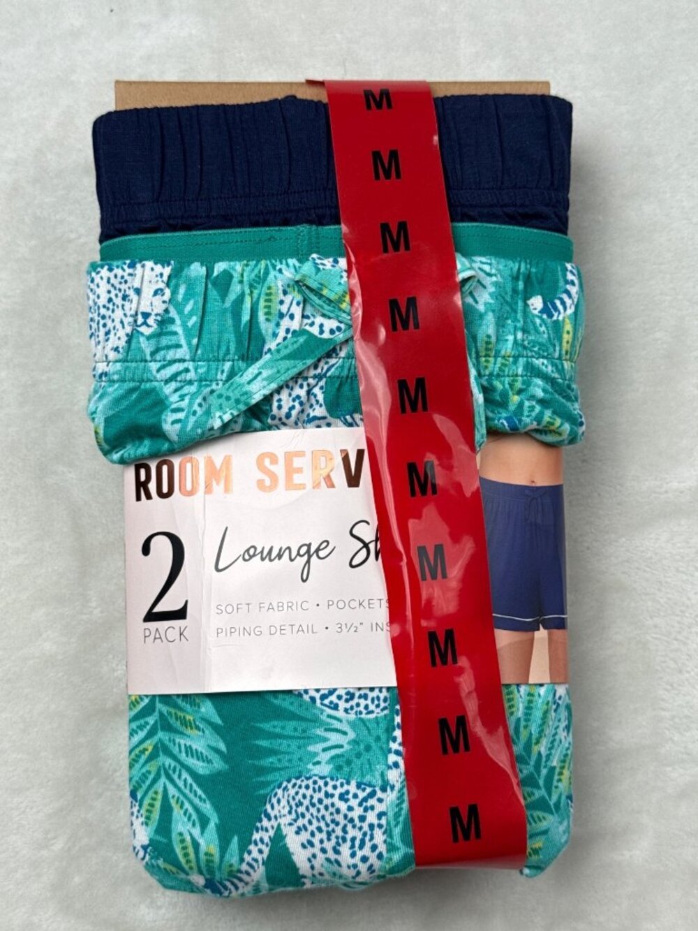Room Service Womens 2-Pack Lounge Shorts Medium In Navy & Tropical Print